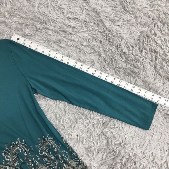 J. Jill Gorgeous Wearever Teal Paisley-Border Long Tunic Petite M PM NWT - Picture 8 of 8